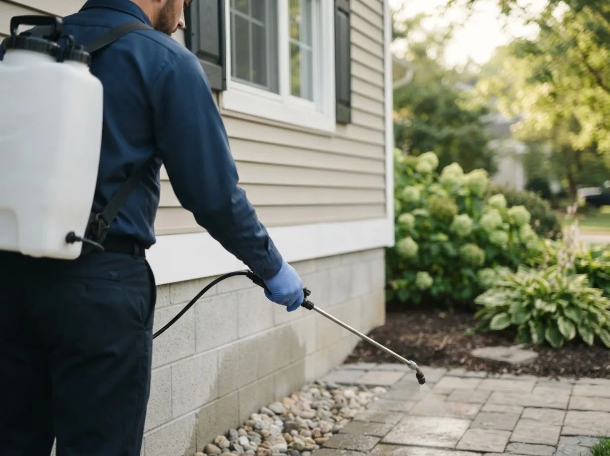 Pest control technician inspecting a home in Bridgewater, VT